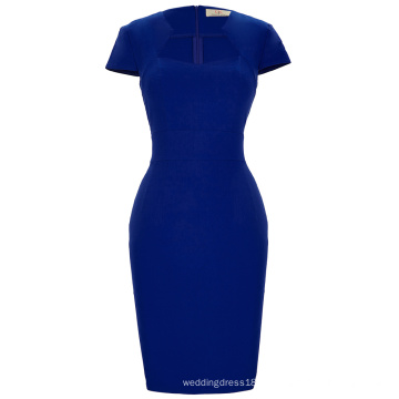 Grace Karin Ladies Stock Blue Color Cap Sleeve Retro Vintage Hips Wrapped Bodycon Short Pencil Dress CL008947-3